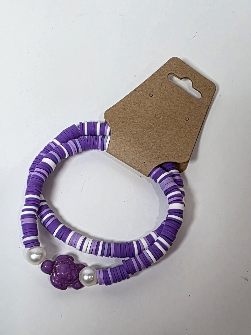 Turtle Accent Purple And White Beaded Stretch Bracelet Set By Izzy G.